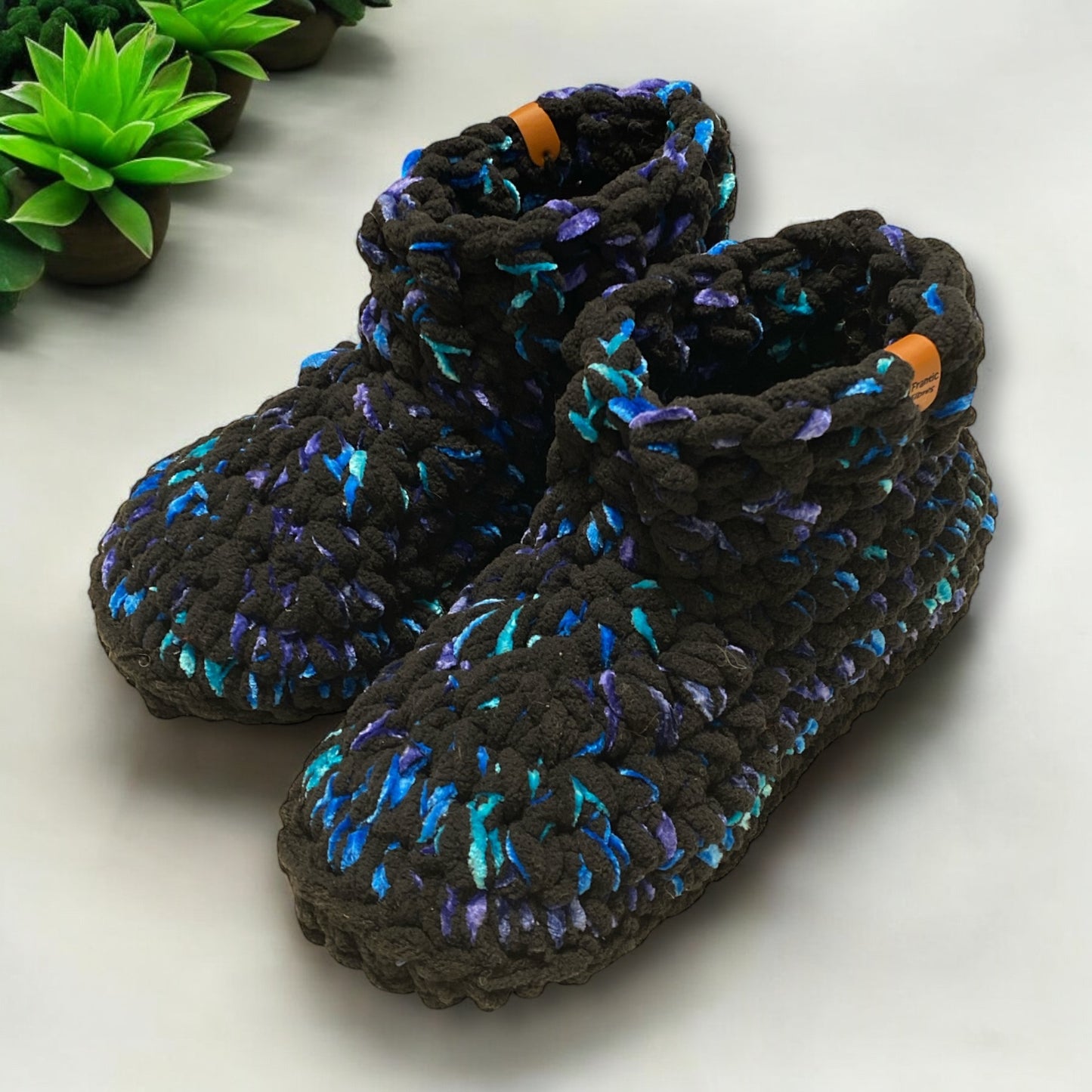 Hand Crocheted Boot Style Slippers Small